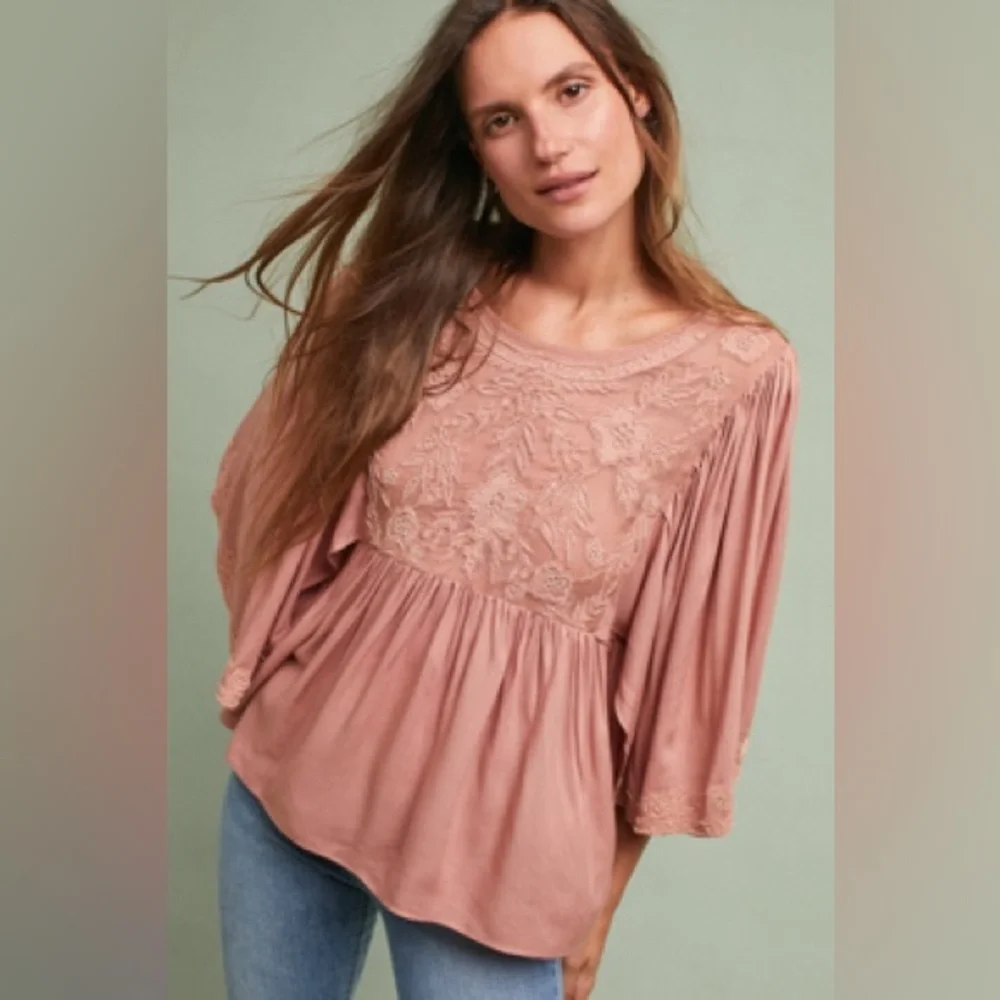 Anthropologie Love Sam Fluttered and Beaded Blouse Medium - Picture 2 of 14